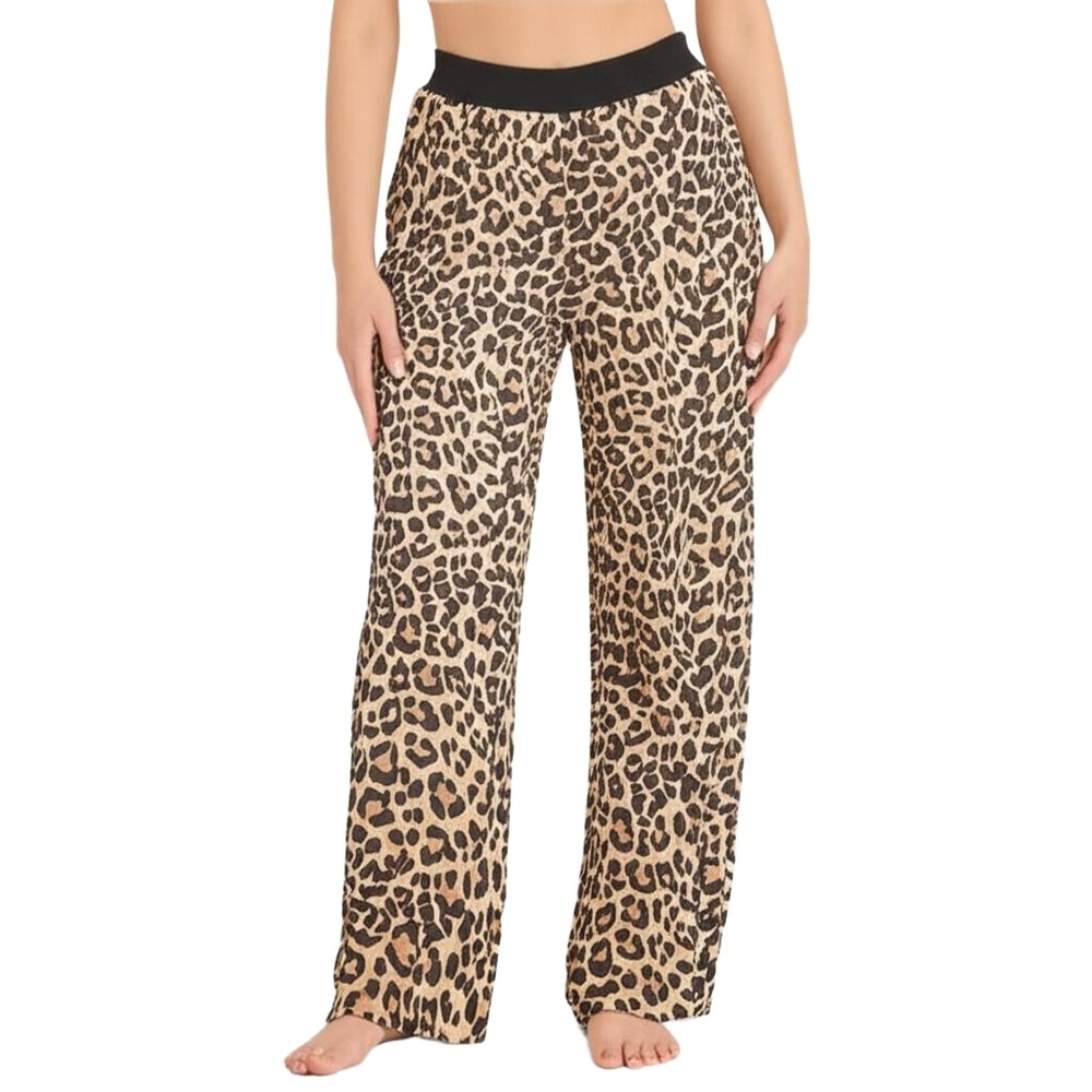 SECRET TREASURES Womens Joggers Size M Leopard Open Leg Elastic Tie Waist